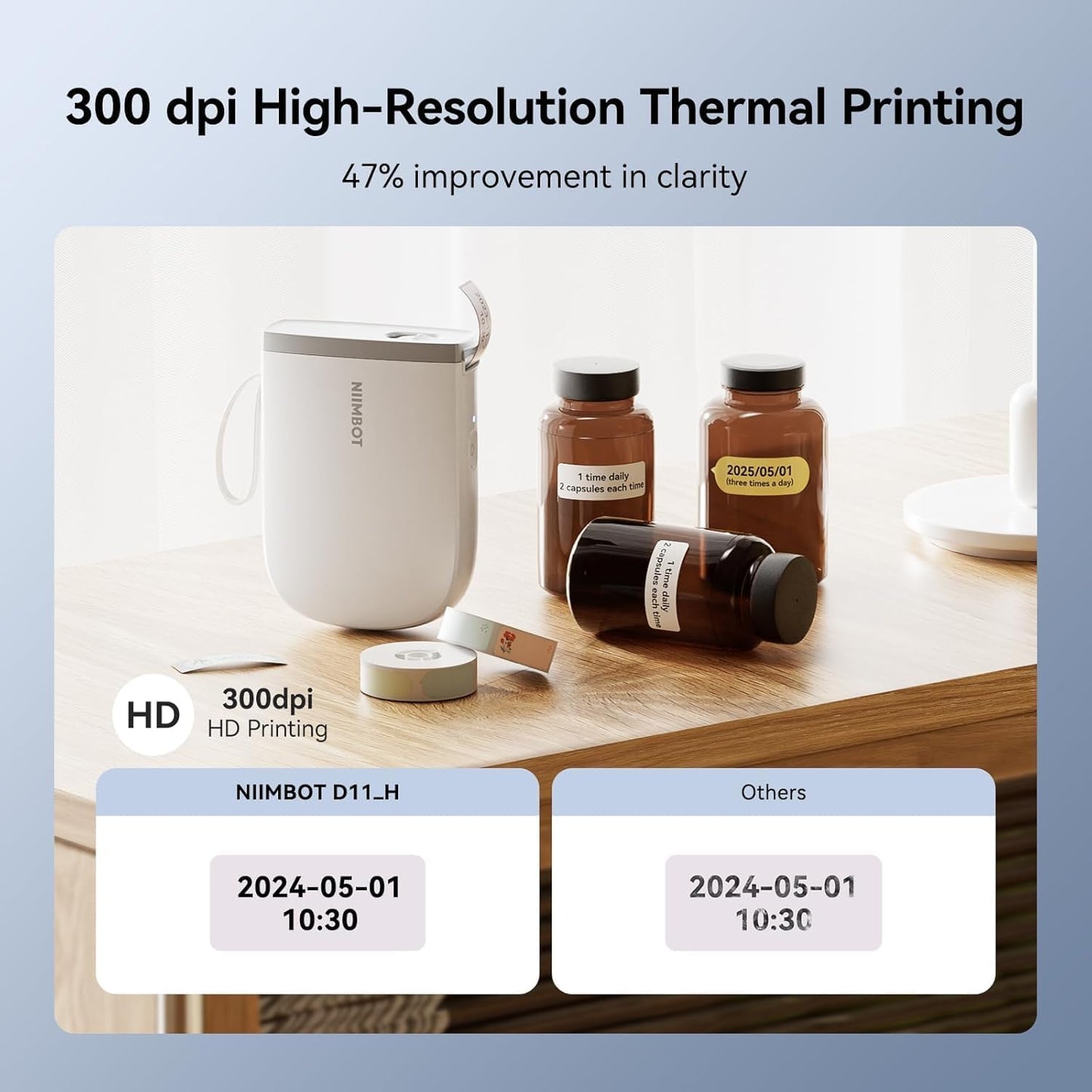 NIIMBOT D11 New Version Label Maker Machine with Tape,300DPI Bluetooth Label Printer, Portable Thermal Printer,Sticker Maker for Organizing Home Office School,Blue