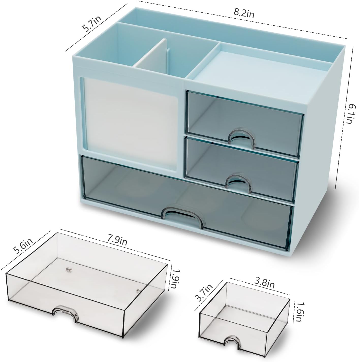 QIYVLOS Desk Organizer with 3 Drawer, Multi-Functional Pencil Pen Holder for Desk, Desk Organizers and Storage with 8 Compartments, Desktop Organizer for Office Home Art Supplies (White)