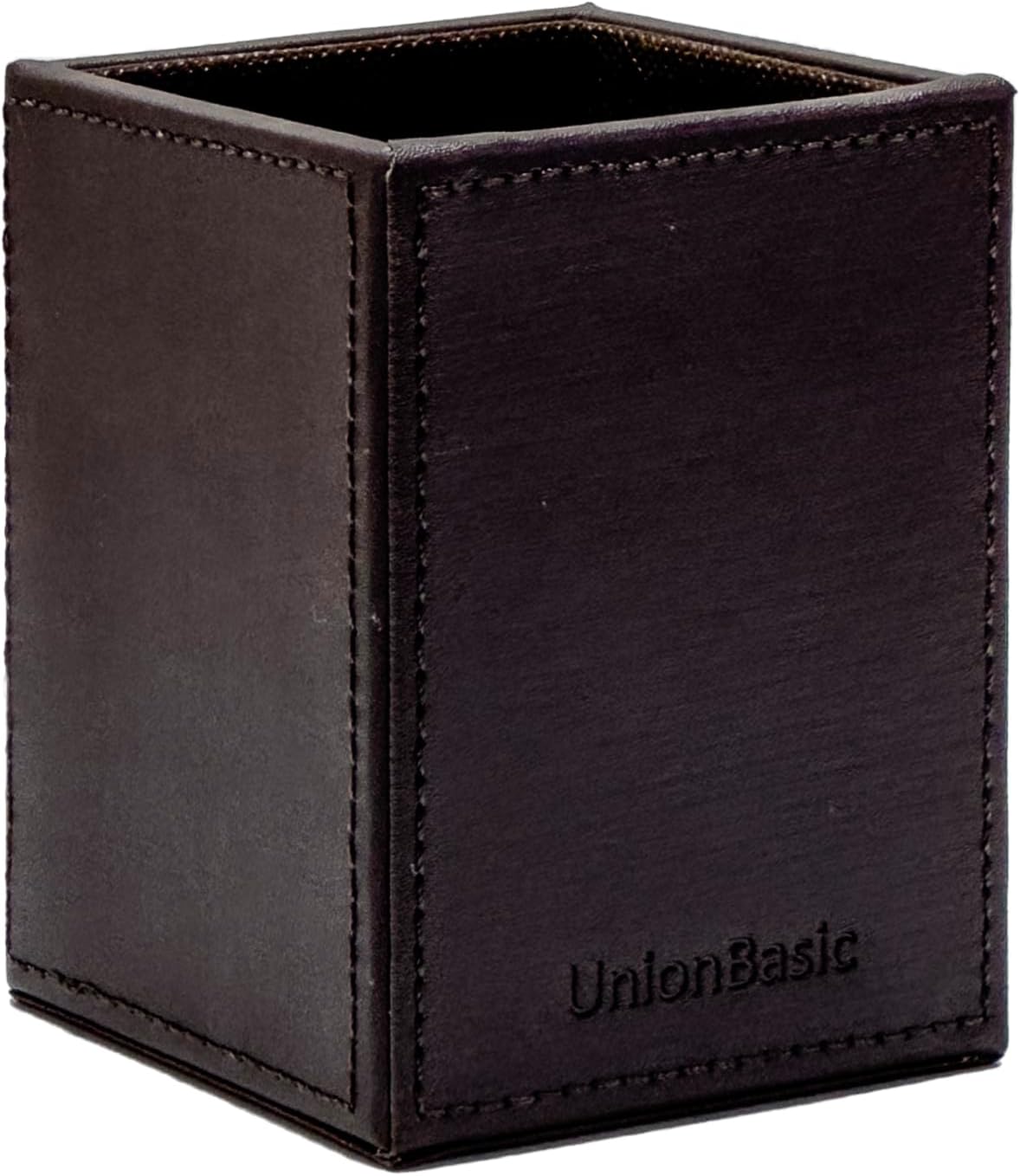 UnionBasic Square Pen Holder, Leather Pencil Cup, Desktop Caddy Stationery Organizer, Beige