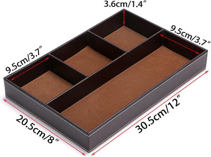 BTSKY 4 slots Desk Drawer Organizer, PU Leather Drawer Storage Organizer Divider for Office Desk Supplies Value Collection and Accessories Multi-Purpose Storage Desktop Organizer Tray(Brown)