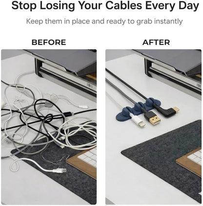 Magnetic Cable Organizer for Desk & Nightstand 3 Clip Cord Holder with One-Hand Access 3M Adhesive Cable Clips, N52 Magnetic Cord Holder for Phone, USB-C & Laptop Cables