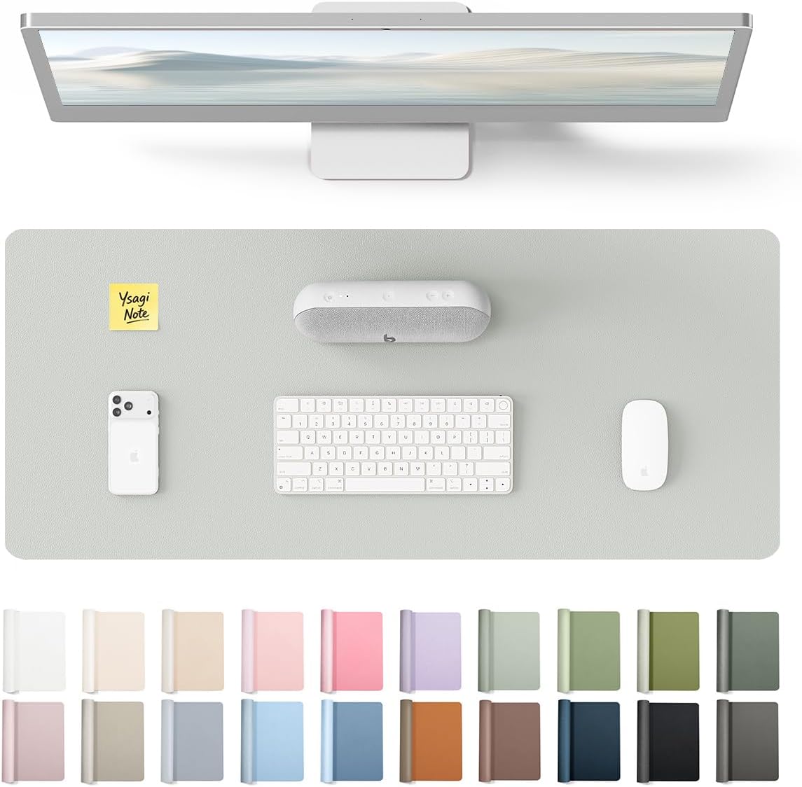 YSAGi Leather Desk Protector, Office Mat, Large Mouse Mat, Non-Slip PU Leather Blotter, Laptop Pad, Waterproof Writing Pad for Office and Home (Light Pink, 23.6" x 13.8") - Colors A