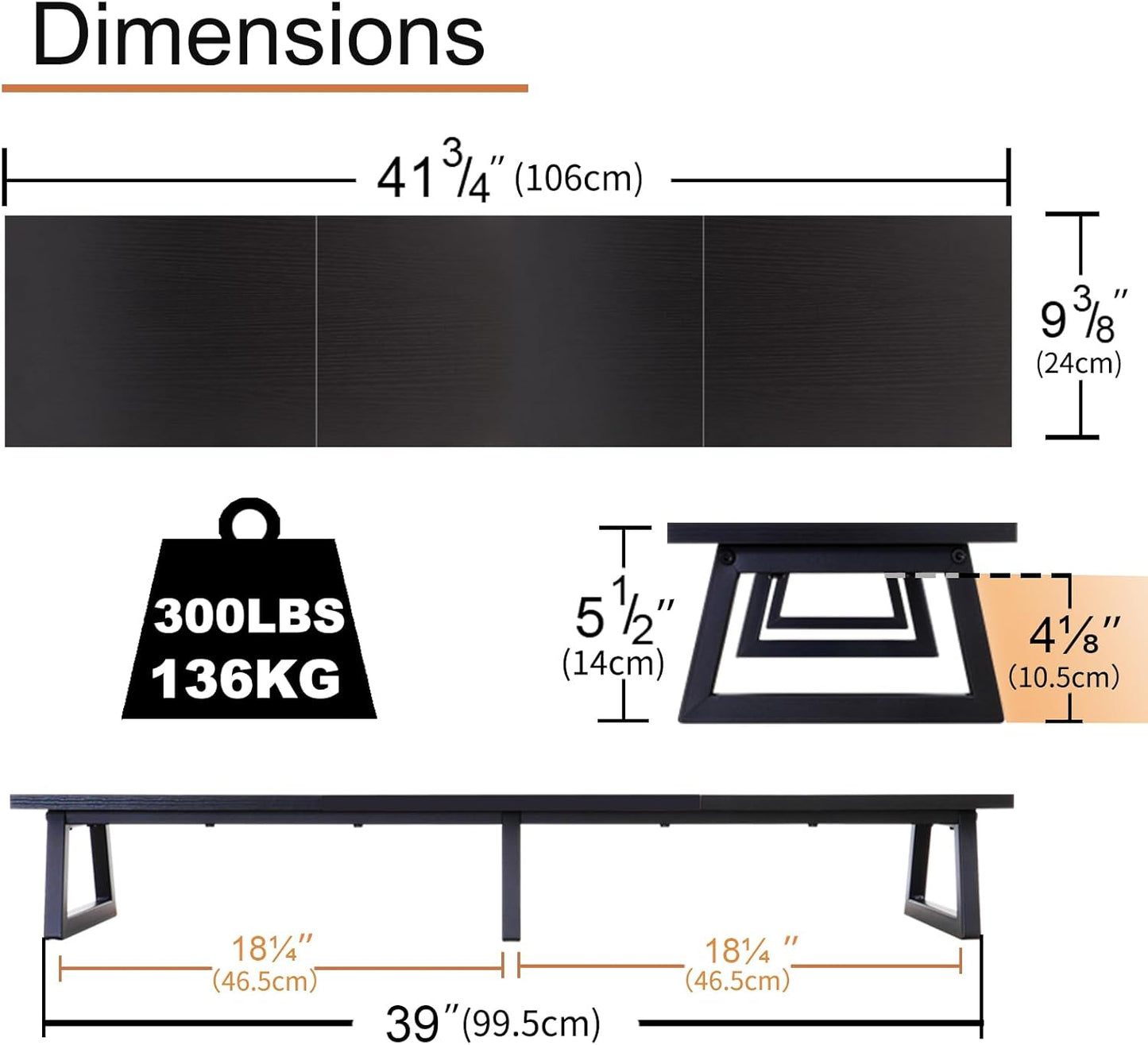 TEAMIX 42 inch Large [Dual] [Monitor] [Riser],Rustic Brown Extra Long TV [Stand Wood & Steel Desktop [Riser] with Storage for [Dual] Screen Office Desk Organization