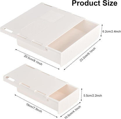 YOOUSOO 2 Pack Under Desk Drawer Storage, Under Desk Organizer, Hidden Self-Adhesive Desks Drawers Slide-out, Stick on Desks Drawer White, Under Mount Drawers for Office/Classroom/Home