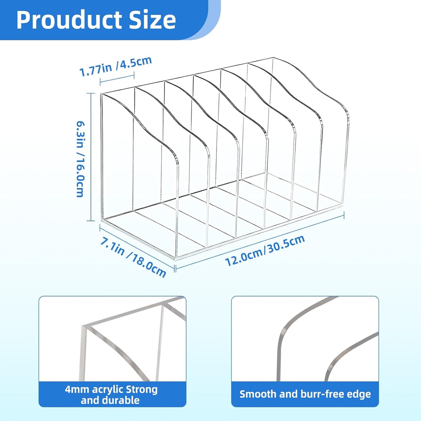 Acrylic Magazine File Holder, 6 Vertical Compartments Clear Acrylic File Organizer, Desktop Document Sorter & Bookend for Office/Home/Classroom, Storage for Documents, Books, Tablets & Accessories