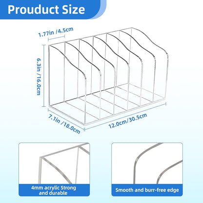 Acrylic Magazine File Holder, 6 Vertical Compartments Clear Acrylic File Organizer, Desktop Document Sorter & Bookend for Office/Home/Classroom, Storage for Documents, Books, Tablets & Accessories