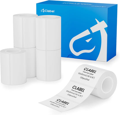 Clabel Printable White Cable Labels 6 Rolls of Thermal Self-Adhesive Paper Labels Tape, 25x78mm (1"x3") 100 Sheets Per Roll, Black Print on White Sticker Tags Durable