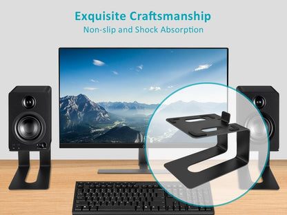 Monoprice Tilted Metal Desktop Bookshelf Speaker Stands Risers Pair with Vibration Absorption Pads, Supports up to 33lbs with 10° of Tilt, Perfect for Most Fit Bookshelf Speakers and Studio Monitors