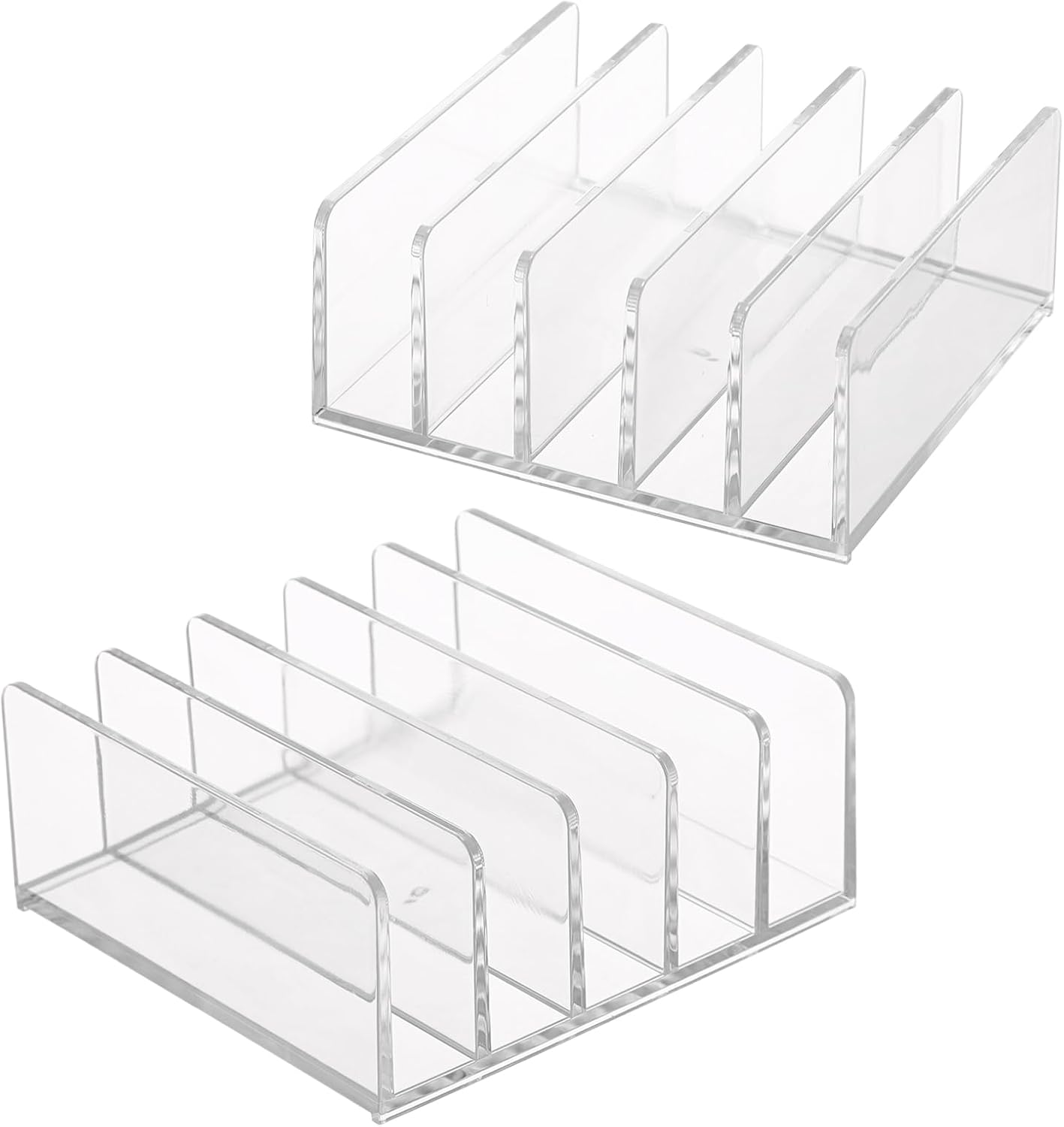 Hipiwe 2-Pack Acrylic File Organizer for Sorting Mail - 5 Slots Letter Sorter Clear Desktop Bill Divider Holder for Paper Envelope Document Book Cash Money Eyeshadow Makeup Palette