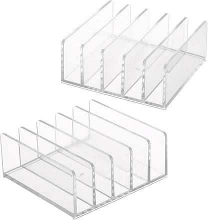 Hipiwe 2-Pack Acrylic File Organizer for Sorting Mail - 5 Slots Letter Sorter Clear Desktop Bill Divider Holder for Paper Envelope Document Book Cash Money Eyeshadow Makeup Palette
