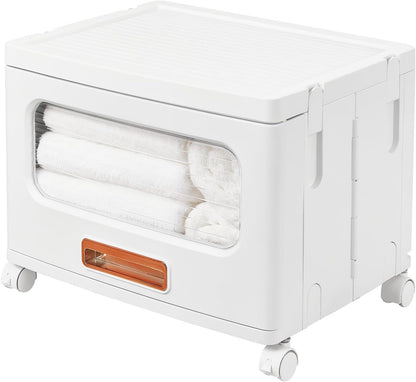 VECELO Plastic Storage Cabinet with Drawers, Stackable Storage Bins with Wheels, Waterproof Bathroom Storage Organizer, Multi-Tier Closet Storage for Bedroom, Living Room, Kitchen, Large 2-Tier