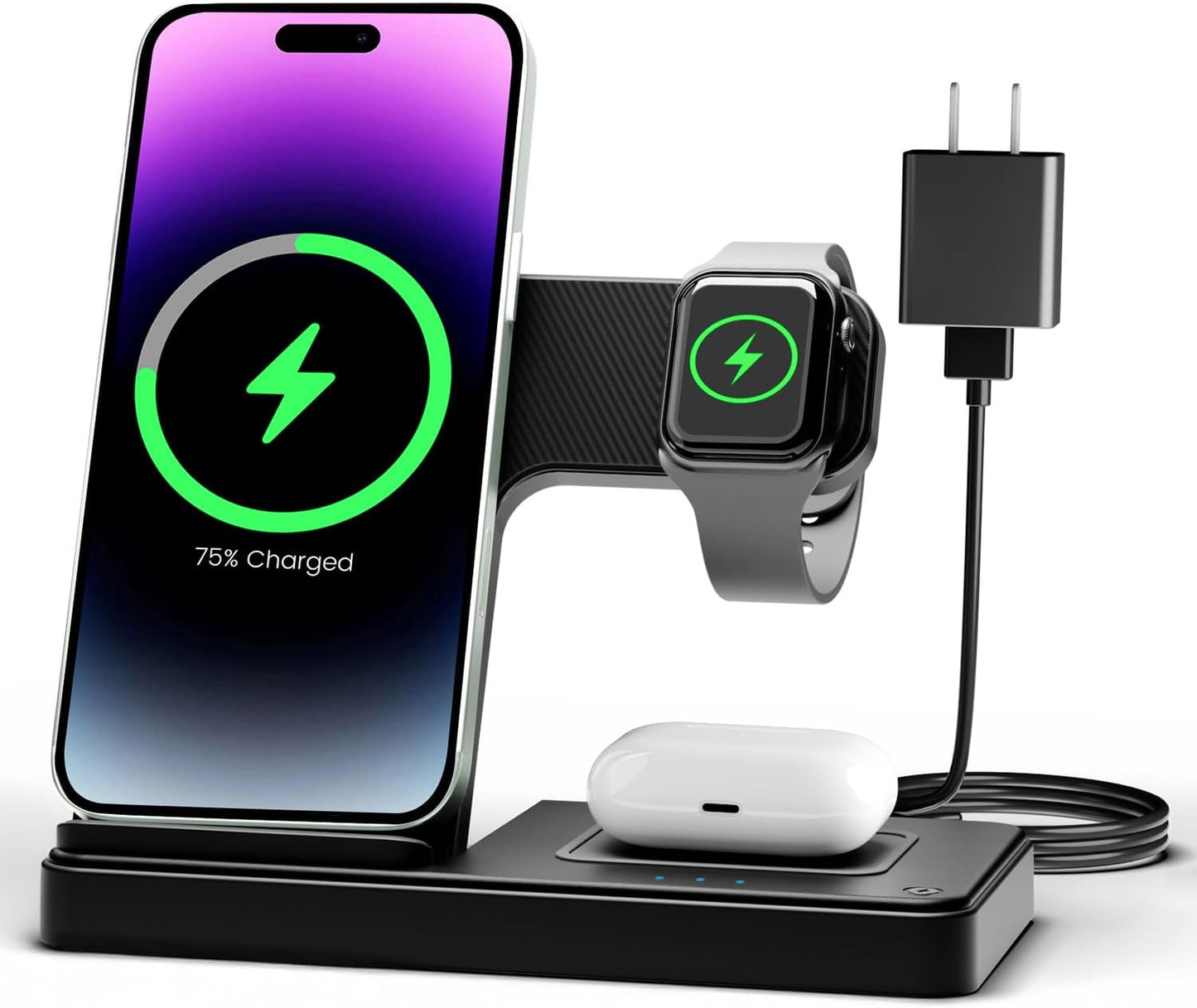 Wireless Charger Stand Charging Station: 3 in 1 Charger Stand Multiple Devices for Apple - iPhone 17 16e 16 15 14 Pro Max 13 12 - Watch 11 10 9 8 7 6 5 4 3 2 SE and Ultra Series-Airpods 4 3 Pro, Pink