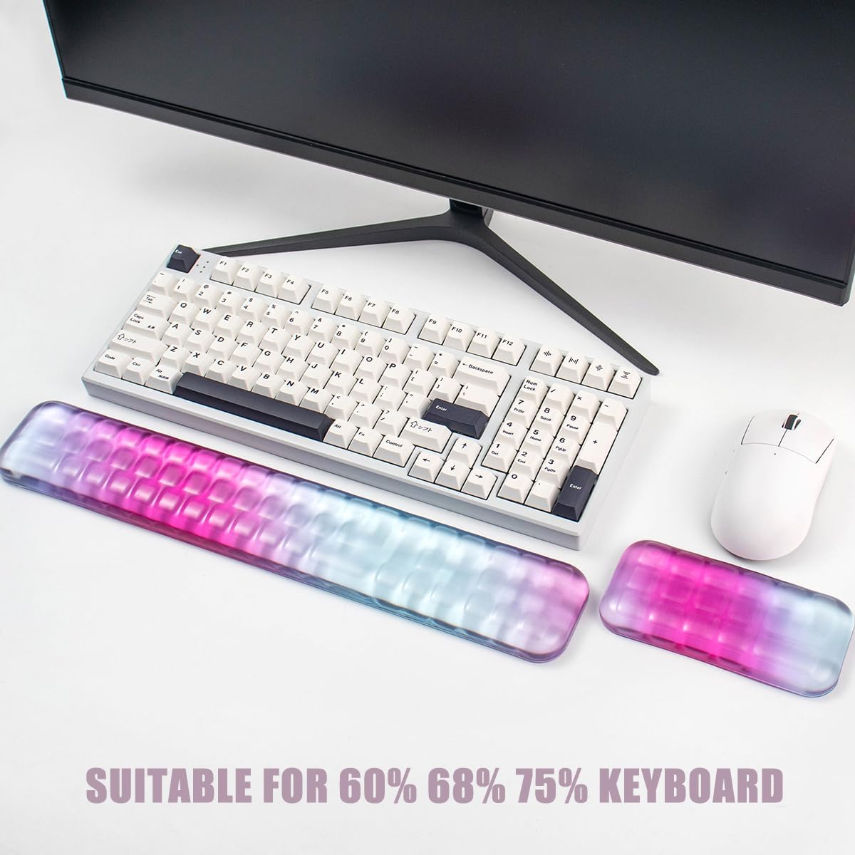 Gel Keyboard and Mouse Wrist Rest Set – Purple Wrist Rest for Computer Keyboard 60%/68%/75%, Comfort & Support for Typing and Gaming