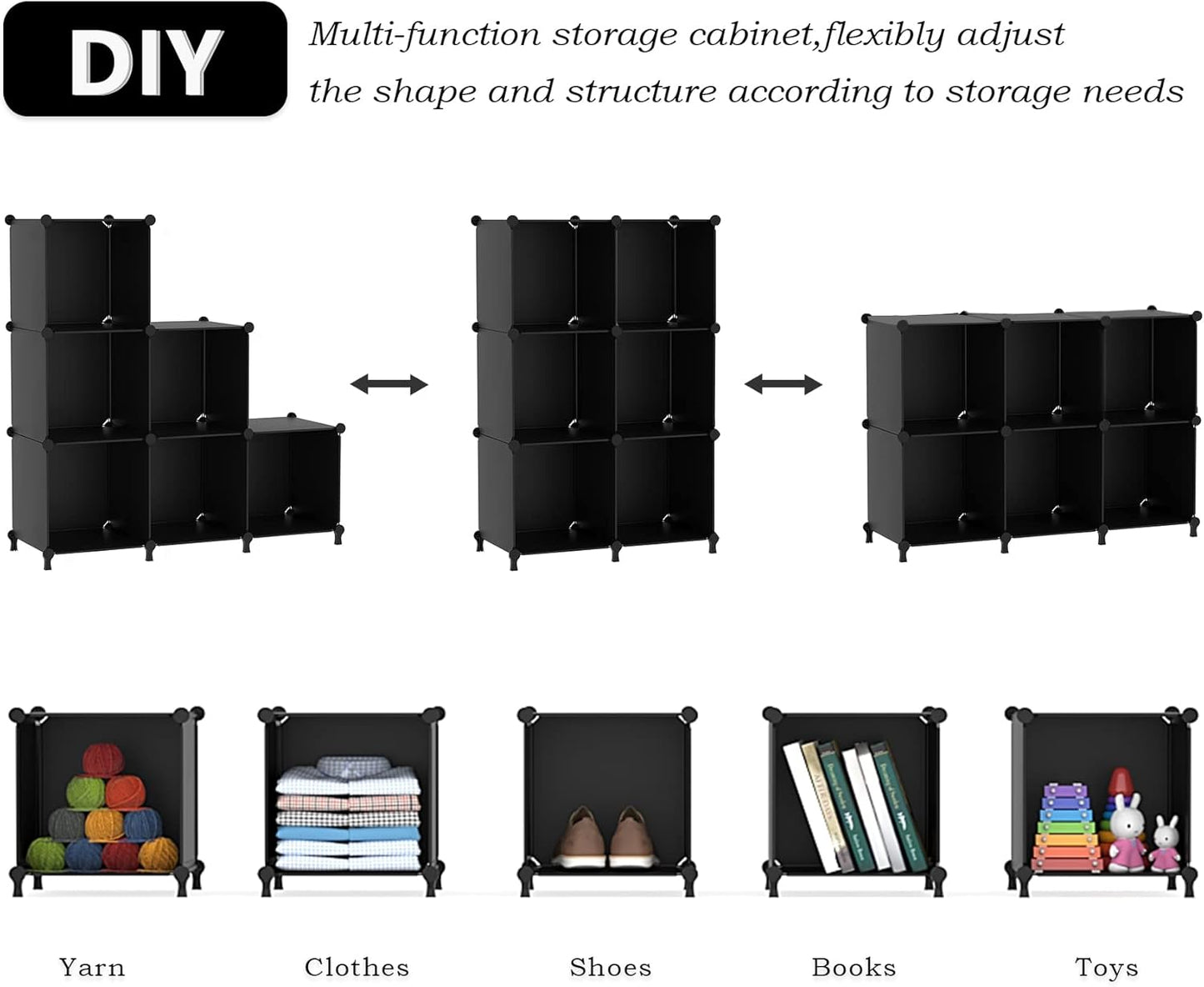 AWTATOS Cube Storage Organizer, Storage Cubes Shelves Bookshelf, 6 Cube Closet Organizers and Storage, DIY Stackable Plastic Clothes Organizer Shelving for Bedroom, Home, White