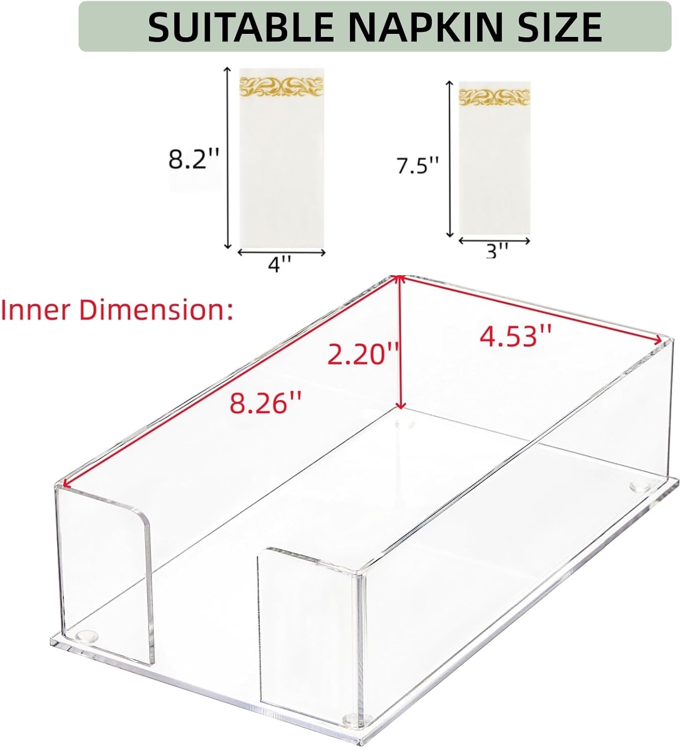 Cididu 2 Pack Acrylic Napkin Holder for Table, Clear Guest Paper Hand Towel Holder for Bathroom Countertop, 0.12'' Thickness Paper Napkin Dispenser Organizer Tray for Parties, Weddings, Party, Hotel