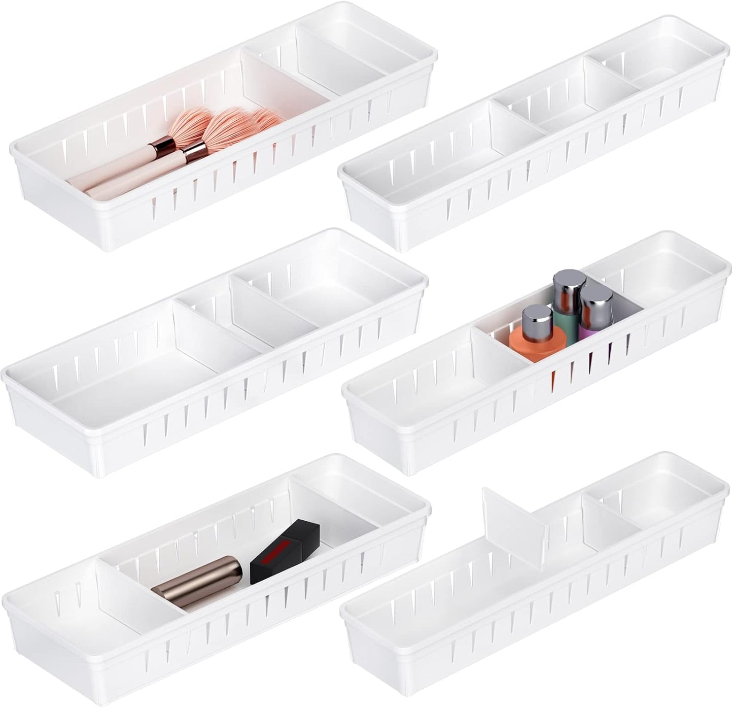 Desk Drawer Organizer Tray, 4 Pack Expandable Drawer Organizer with Dividers Adjustable, Bathroom Organizer Bins for Junk, Office, Makeup, Kitchen Utensil