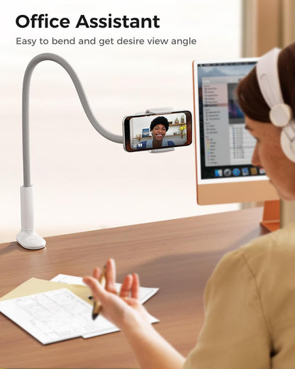 SAIJI Gooseneck Bed Phone Holder, Flexible Long Arm Phone Mount for Desk, Clip Bracket Clamp Stand, iPhone Stand, Mobile Cell Phone Stand Document Camera Nintendo Switch (Black)