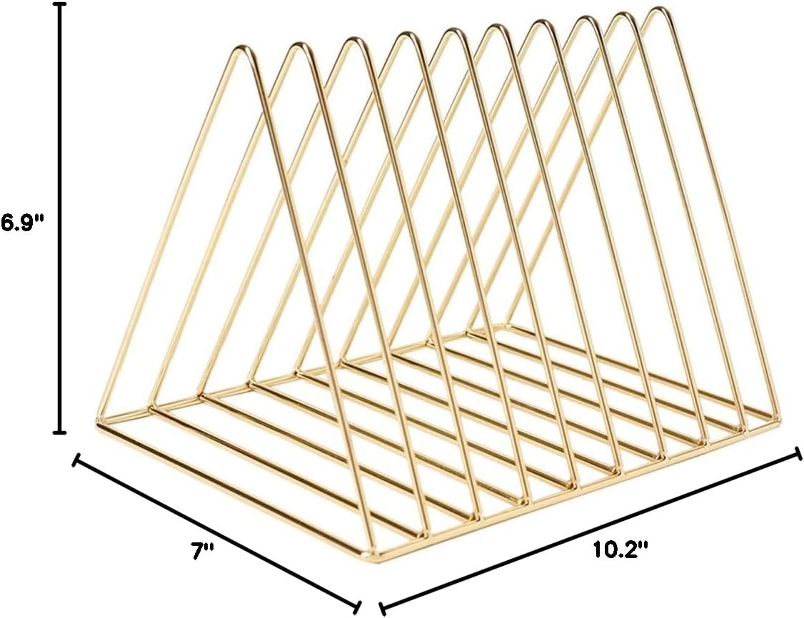 Sooyee 9 Slot Rose Gold Magazine Holder,Desktop File Sorter Organizer Triangle Bookshelf Decor Home Office
