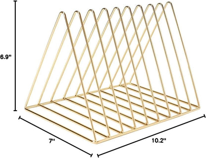Sooyee 9 Slot Rose Gold Magazine Holder,Desktop File Sorter Organizer Triangle Bookshelf Decor Home Office