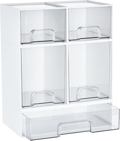 Vtopmart Stackable Storage Drawers Set of 4, Clear Plastic Organizer Bins for Bathroom Supplies,Ideal for Cabinet,Pantry,Laundry Room Organization