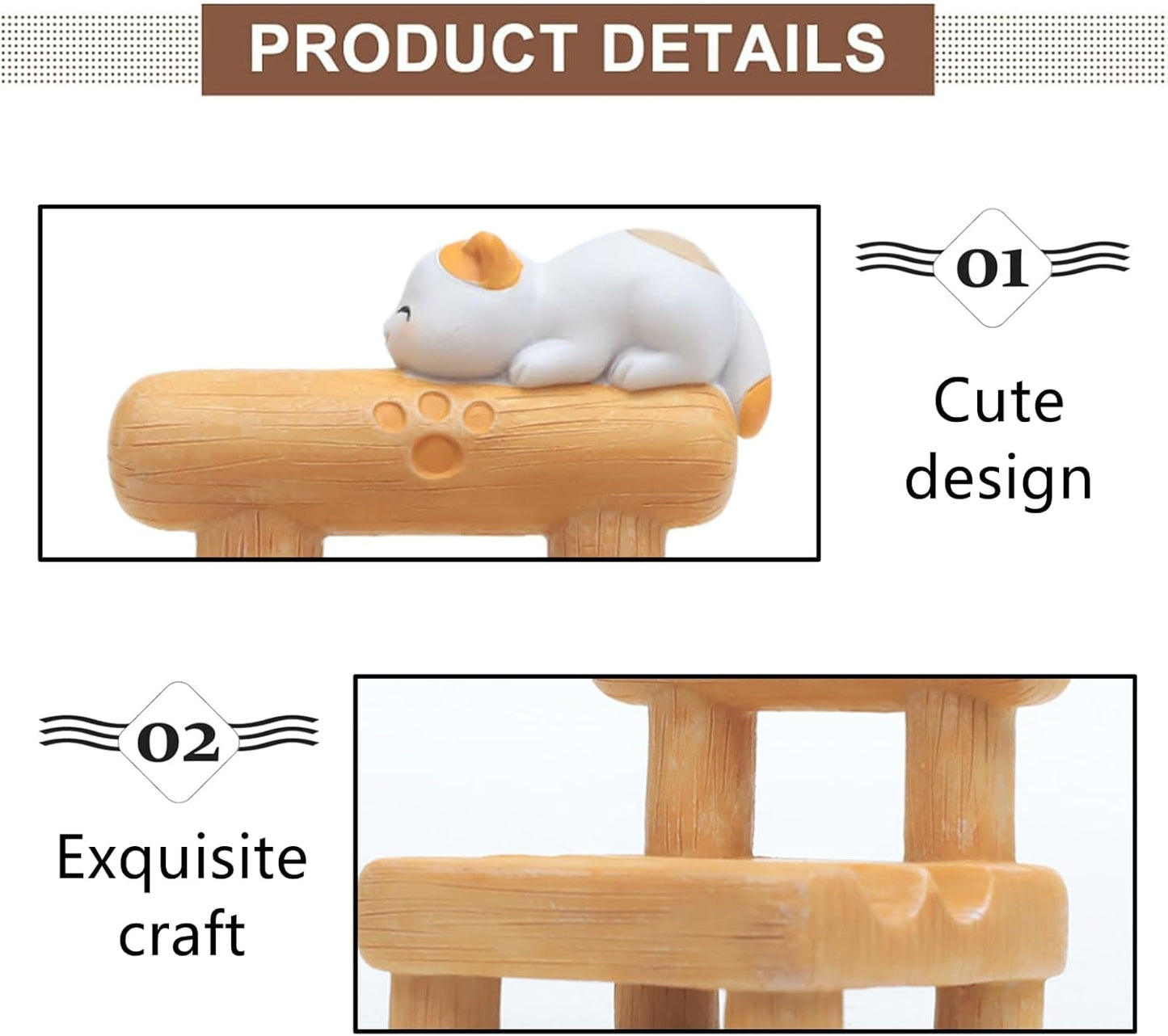 1PCS Cute Resin Phone Stand – Mini Desktop Holder for All Smartphones, Adorable Home Office Desk Decor Accessory (White cat)