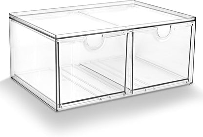 Prsildan Acrylic Makeup Organizer, 2 Pack Stackable Storage Drawers with 6 Drawers for Office Desk Vanity Craft Room Clear Drawer Organizers for Hair Accessories Art Supplies Cosmetics Modular System