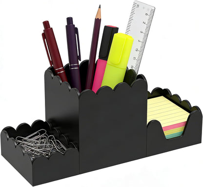 YAGELI Black Acrylic Desk Organizer Set of 3, Magnetic Modular Pen Holder with Sticky Notes & Paperclip Tray, Aesthetic Desk Accessories for Home Office & Minimalist Decor
