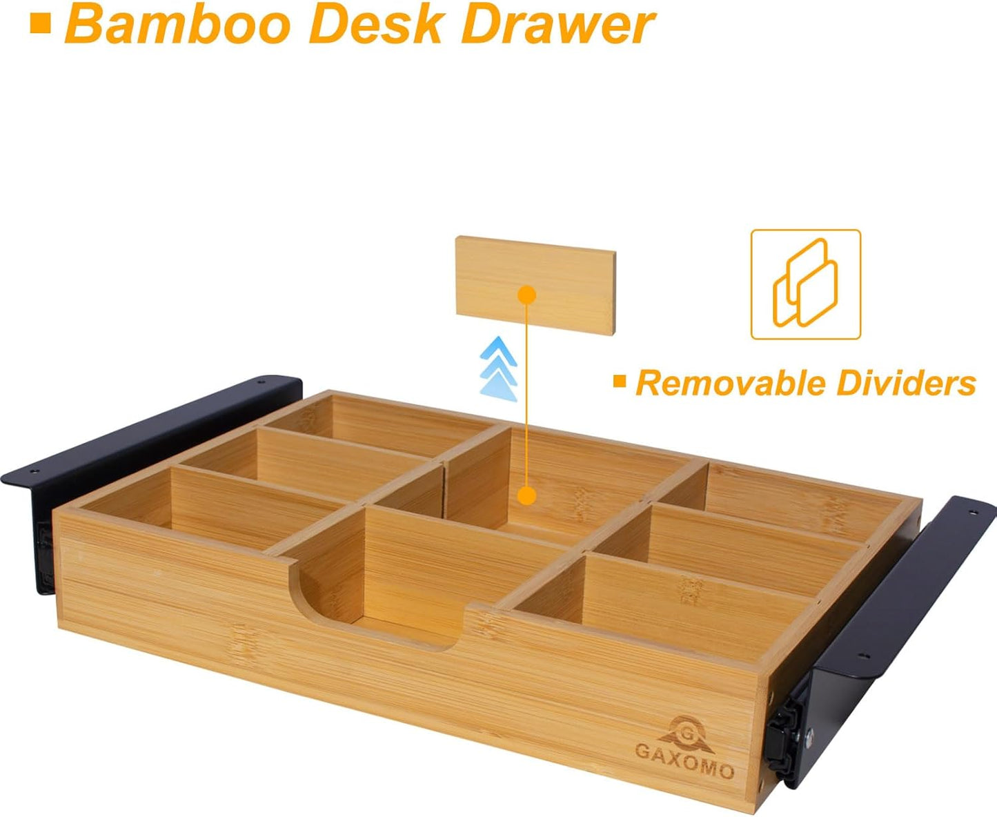 Under Desk Bamboo Drawer with U-Shaped Hollow Panel to Pull Out, 13'' Long & 9.5'' Deep Adjustable Space Storage Organizer for Sit Stand Workstation