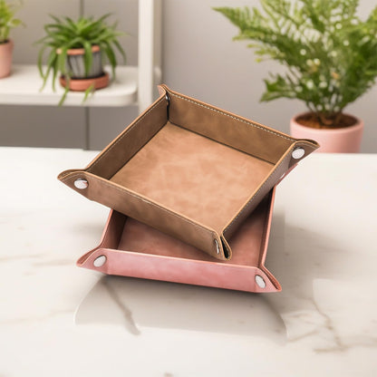siduater Valet Tray Desktop Storage Organizer, Vegan Leather Catchall Bedside Vanity Tray Nightstand Caddy Holder for Remote Controller, Watch, Keys, Phone, Wallet, Sunglasses, Jewelry - Map