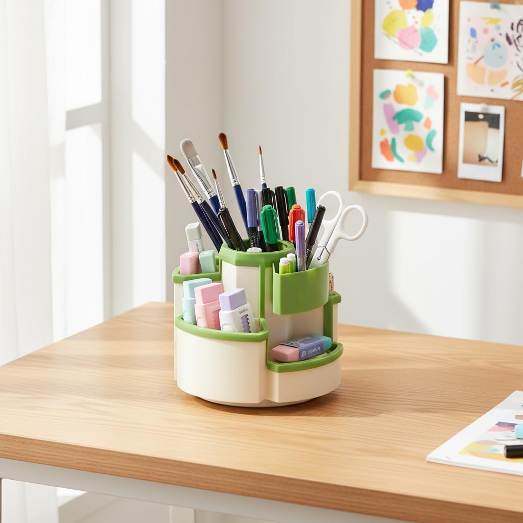 Pencil Pen Holder Desk Organizers Green Desktop Storage Stationery Supplies, Cute Cup Pot for Office, School, Art Supply