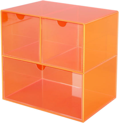 Gelite Desk Organizer with 3 Storage Drawers for Makeup Office Acrylic Desktop Drawer Organizer for Vanity Office Organization and Storage Box, Neon Pink