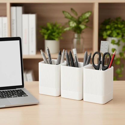3 Pack Aesthetic Pen Holder for Desk-Sturdy Plastic Pencil Holder - Stylish Makeup Brushes Cup for Women Girls - Cute and Functional Desk Organizer for Office Supplies - Modern Office Decor Pen Cup