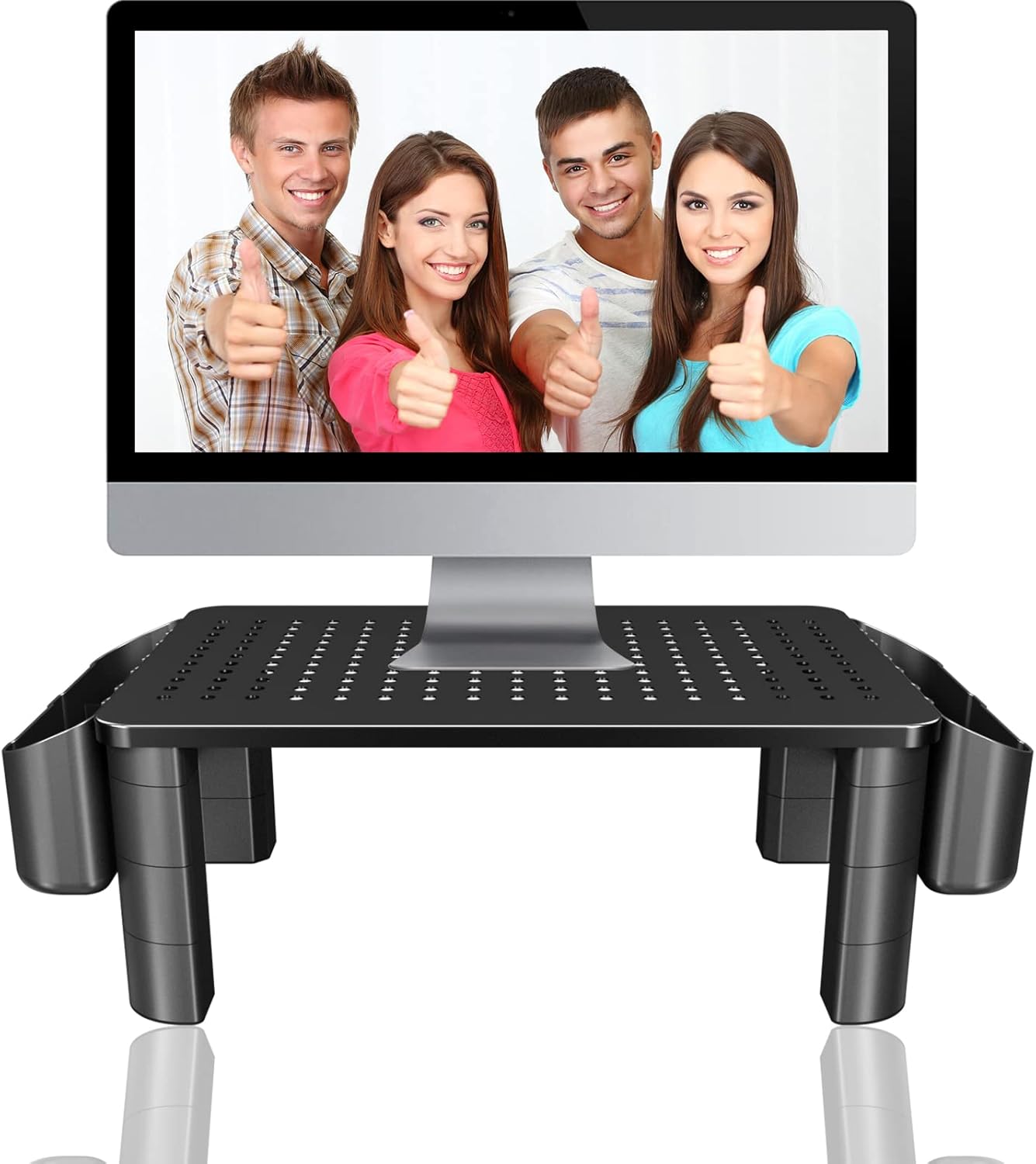 Pholiten Monitor Stand Riser, Desktop Stand, Computer Stand, Ergonomic Design, Two-Level Design, Desktop Organization, Keyboard Smartphone Storage, Printer Stand, Display Stand, 16.5 x 9.3 x 5.6