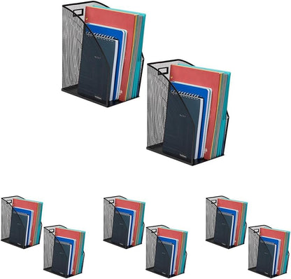Mind Reader Vertical File Organizers, Desktop File Holders for Folders, Magazines, and Paperwork, Workspace Organizer, Metal Mesh, Set of 2, Black