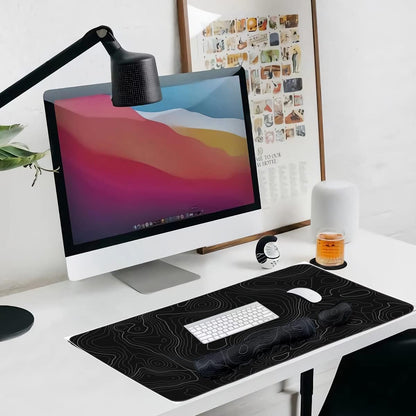 4-in-1 Large Gaming Mouse Pad, Keyboard Wrist Rest Pad & Wrist Support Mousepad Set, Extended Desk Pad Waterproof Desk Mat for Home Office Study Game-Black