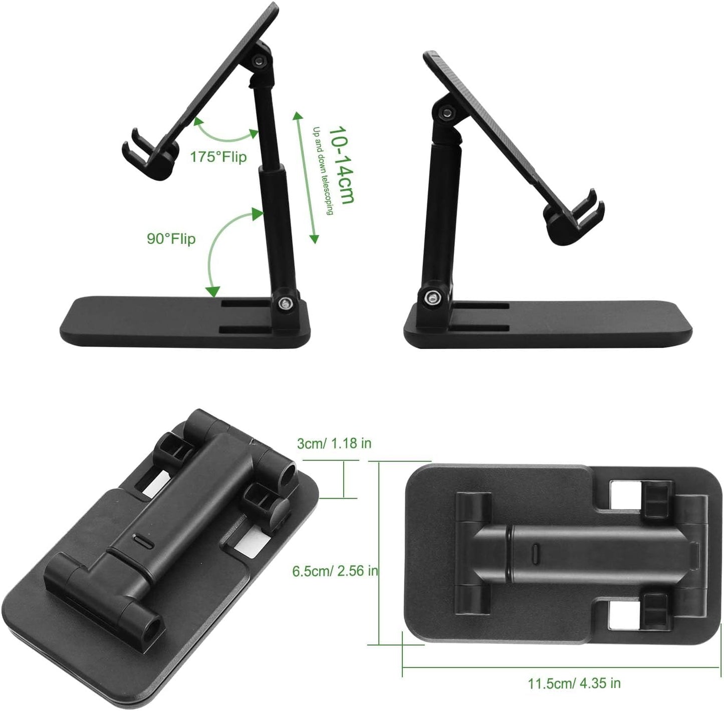 3 Pcs Cell Phone Stand,Fully Foldable and Angle Height Adjustable with Silicon Pad Cell Phone Holder for Desk, Office, Tablet Stand Compatible with All 4-10 Inches Smartphone and Tablet(Black)