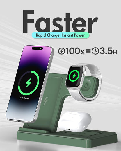 Wireless Charger Stand Charging Station: 3 in 1 Charger Stand Multiple Devices for Apple - iPhone 17 16e 16 15 14 Pro Max 13 12 - Watch 11 10 9 8 7 6 5 4 3 2 SE and Ultra Series-Airpods 4 3 Pro, Pink