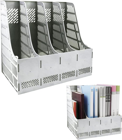 SAYEEC Desktop Magazine Holder Desk File Organizer 4 Compartments Vertical File Dividers Book Holder Frames Document Cabinet Rack Storage Organizer Box for Home Office School Black