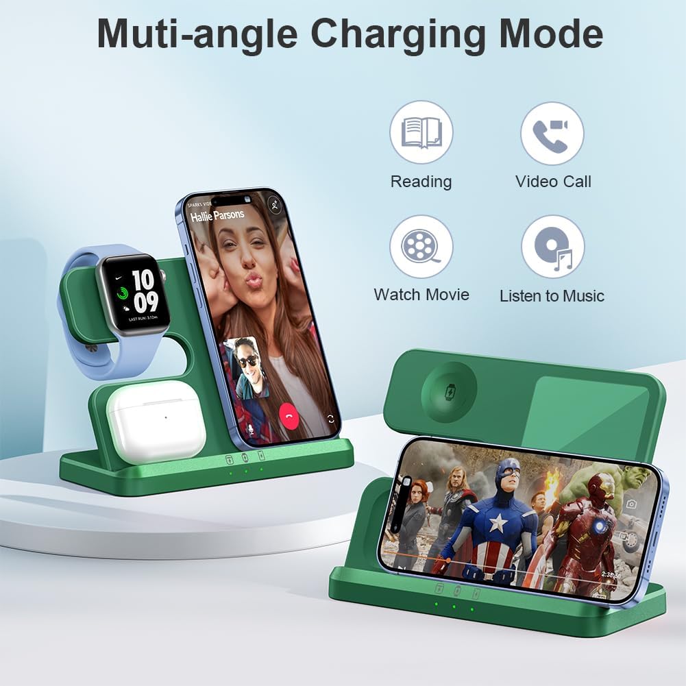 JARGOU 3 in 1 Charging Station for Apple Wireless Charger for iPhone 17 16e 16 15 14 13 12 11 X 8 & for iWatch Charger Wireless Charging Station for Multiple Devices for AirPods 2/3/4/Pro/Pro 2/Pro 3