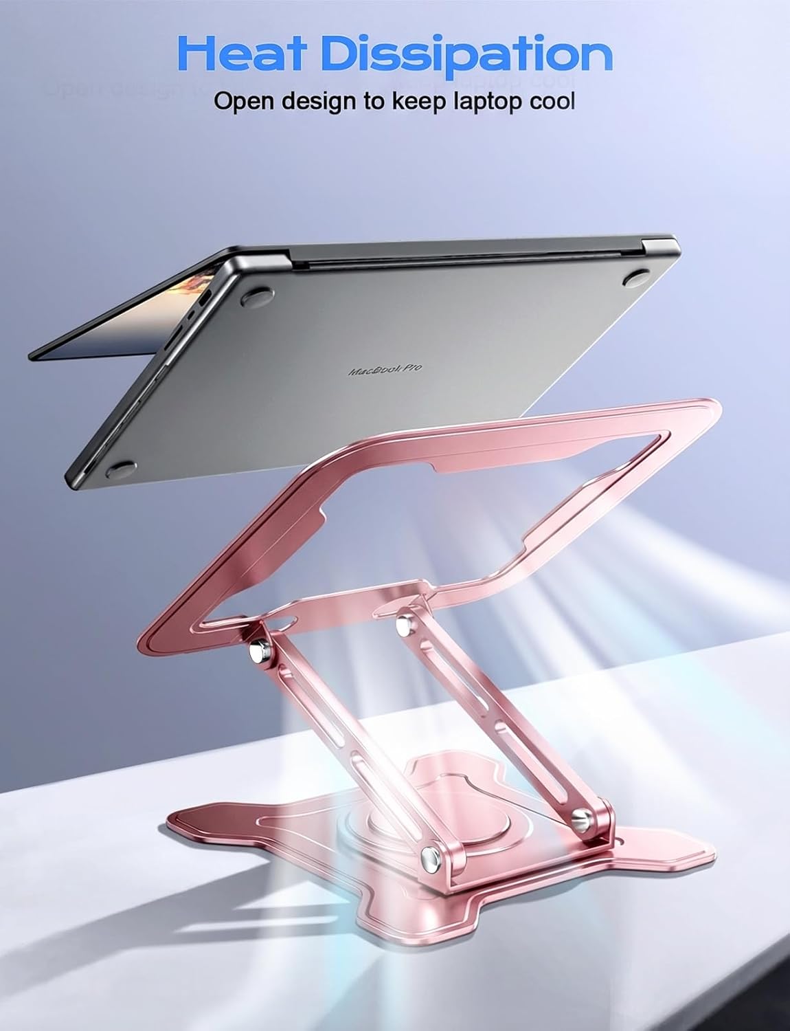 JCZT Adjustable Laptop Stand for Desk, 360° Rotating Base Ergonomic Computer Stand, Laptop Riser Foldable Protable for Office Home Fits Compatible with MacBook Pro/Air Notebook up to 10-16" Black