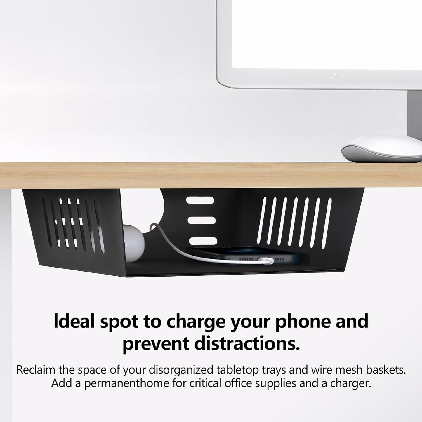 2 Pack Under Desk Shelf - Under Desk Storage Shelf Metals,Under Desk Organizer - Black Under Shelf Storage for Office Tables & Workstations（11 Inch）