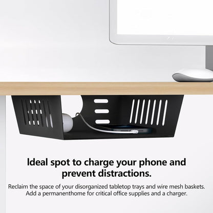 2 Pack Under Desk Shelf - Under Desk Storage Shelf Metals,Under Desk Organizer - Black Under Shelf Storage for Office Tables & Workstations（11 Inch）