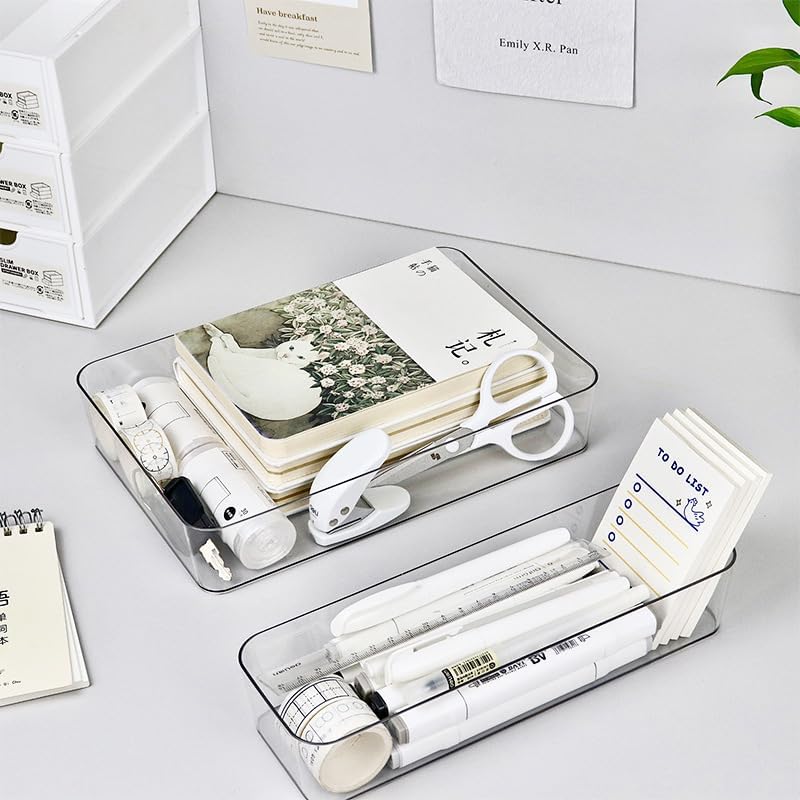 Clear Plastic Drawer Organizers Set, 4-Size Versatile Bathroom and Vanity Drawer Organizer Trays, Storage Bins for Makeup, Bedroom, Kitchen Gadgets Utensils and Office (extra large(3-pcs))
