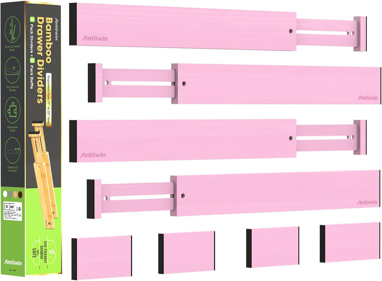 ANTOWIN Bamboo Drawer Dividers Organizers, Drawer Separators Splitter,17-22 inches Long Adjustable Spring-loaded Organizer for Large Utensil, Clothes, Tools Drawers(yellow)