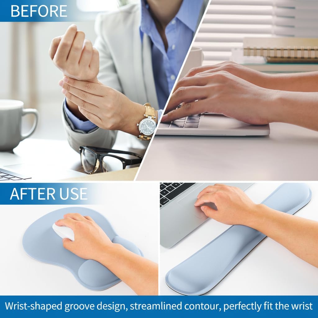 RICHEN Wrist Rest Support for Mouse Pad&Keyboard Set with Coaster,Concave Curved Memory Foam, Non-Slip Base Pain Relief Comfortable Easy Typing Pad for Home/Office (Lavender Purple)