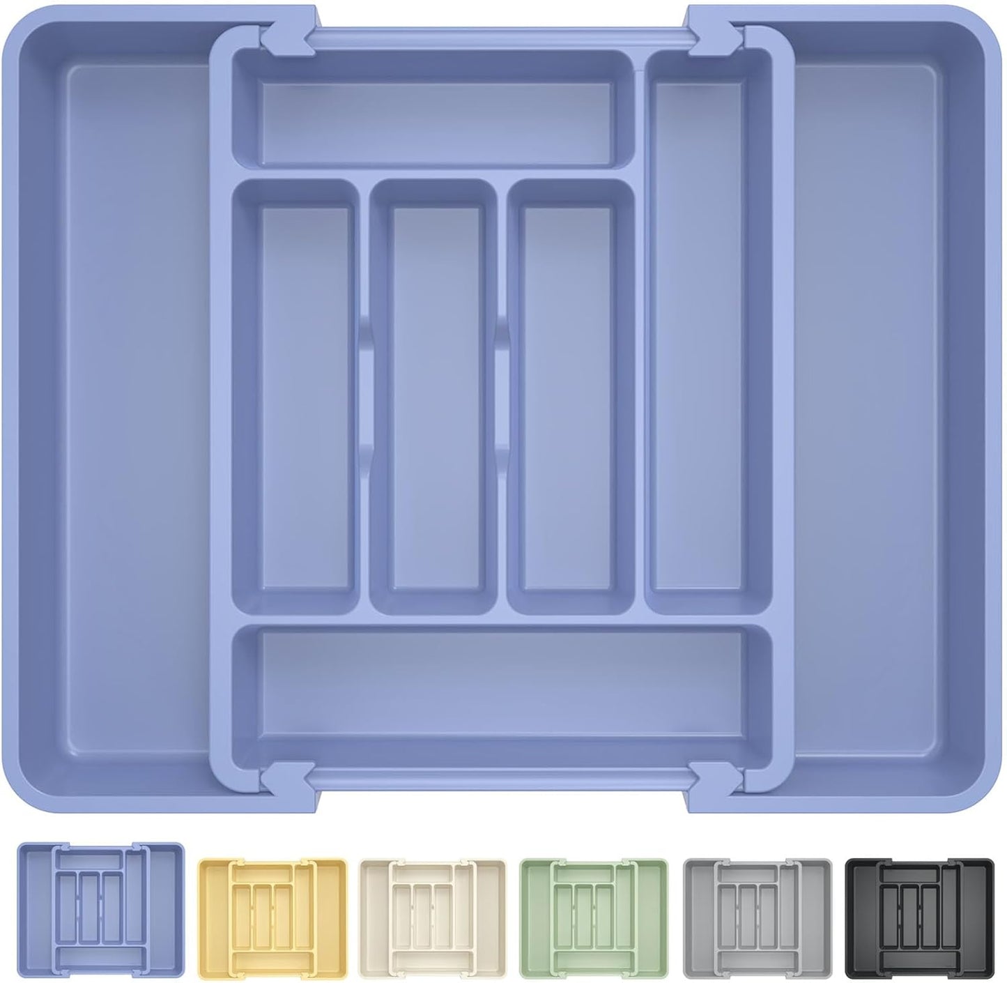 Caperci Large Silverware Organizer for Kitchen Drawer & Utensils - Expandable Drawer Organizer for Cutlery, Flatware & Gadget, BPA-Free Thick Plastic, Wider Compartments & Non-skid Feet (Tofu)
