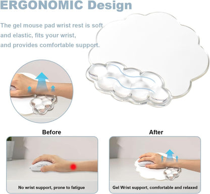 Gel Wrist Rest and Cloud Mouse Pad Support for Keyboard and Mouse - Ergonomic Pink Keyboard Wrist Pad Set for Typing Pain Relief/Computer/Laptop/Gaming/Home/Office (Cloud Shape, Gradient Blue Pink)