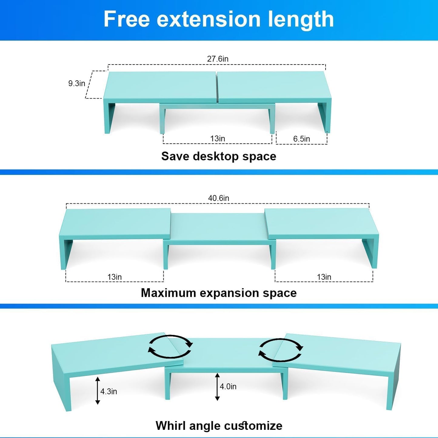 Dual Monitor Stand for Desk, Metal Computer Stand, Desk Shelf Riser,Desktop Organizer for Home and Office Use (Black)