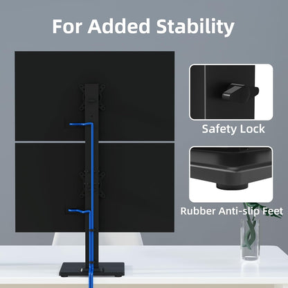 Suptek Single LCD Computer Monitor Free-Standing Desk Stand Mount Riser for 13 Inch to 43 Inch Screen with Swivel, Height Adjustable, Rotation, 50, 75, 100mm VESA Base Stand, Black