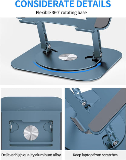 AOEVI Adjustable Computer Stand with 360 Rotating Base, Ergonimic Foldable Laptop Riser for Desk Compatible with MacBook Pro/Air Notebook up to 16 Inches, Silver